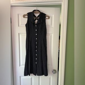 Navy + white polka dots 90s “John Roberts” midi dress